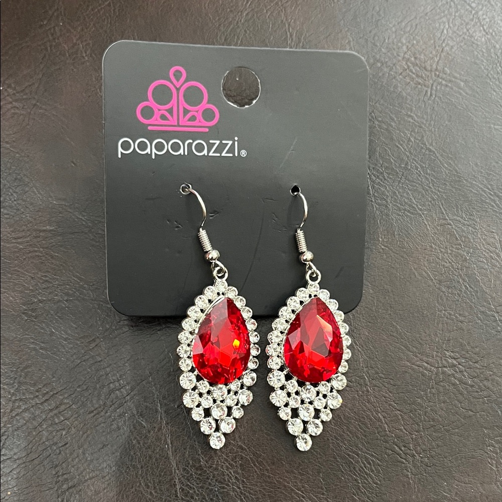 Paparazzi Crimson and Silver Dangle Earrings